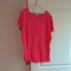 Just My Size Pink Tie Front Blouse with Bib Collar